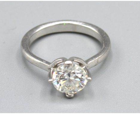 A Platinum Solitaire Diamond Ring, claw set, approximately 1.3 ct. 5.1 gms, ring size L 