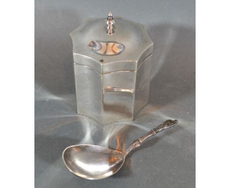 An Edwardian Silver Tea Canister of octagonal form, Birmingham 1908 retailed by Mappin &amp; Webb together with a Victorian s