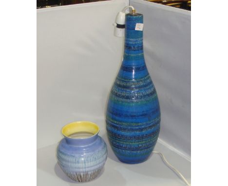 Bitossi blue glaze lamp 52 cms and Shelley dribble glaze vase