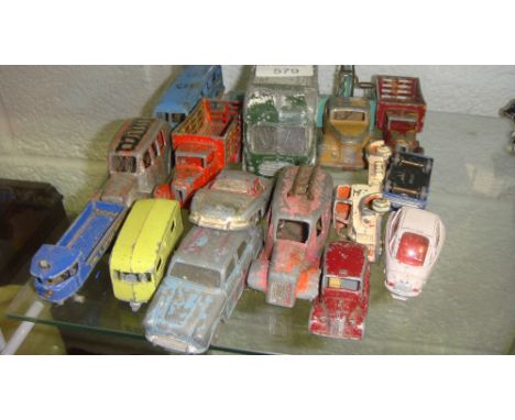 Assorted vintage Dinky, Corgi, Matchbox & Lesney toy cars (all play worn condition, some damaged)