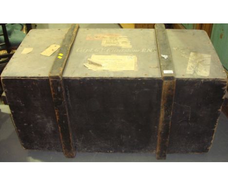 Vintage painted wooden trunk belonging to Captain G V Gladstone (went on to be Admiral)