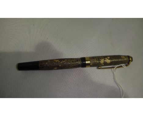 Vintage fountain pen Wyvern 101 Pats Pending with gold nib finished in grey snakeskin