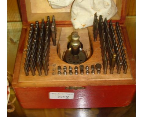 Vintage watch makers staking tool in wooden case