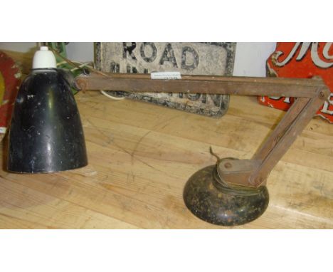 Vintage wooden angle poise lamp with metal shade