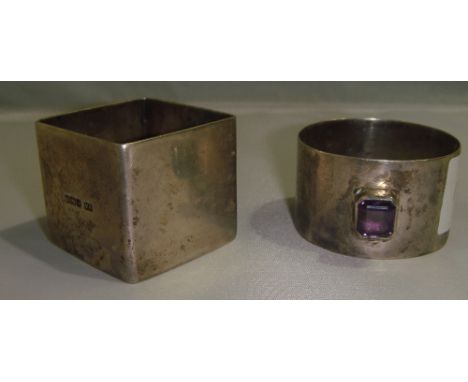 Scottish silver serviette ring set with amythst Edin. W Dunningham & Co. & one other 74 g