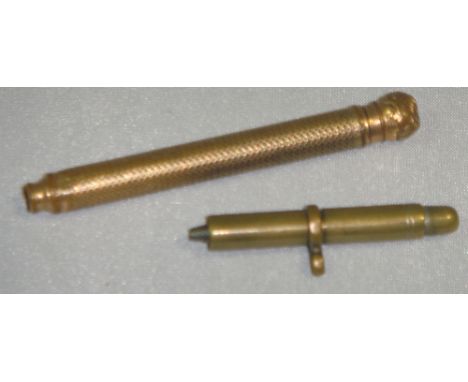 W S Hicks of New York gold plated propelling pencil & brass push button pencil to fit on a chain