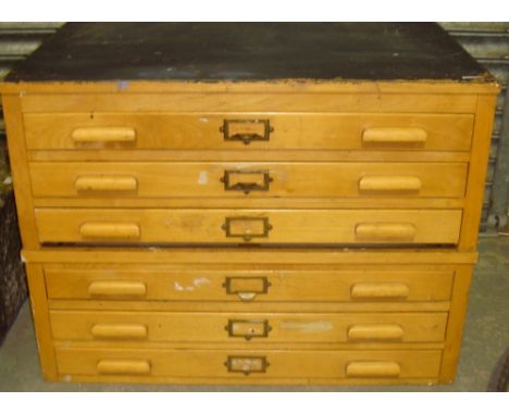 Vintage light wood plan chest of six drawers 66 cms x 93 cms