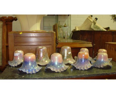 Collection of 9 early 20 th century iridescent French glass lamp shades