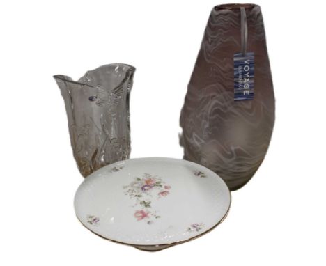 2 x Glass vases to include Lead Crystal Bohemian glass &amp; Large Ceramic cake platter.