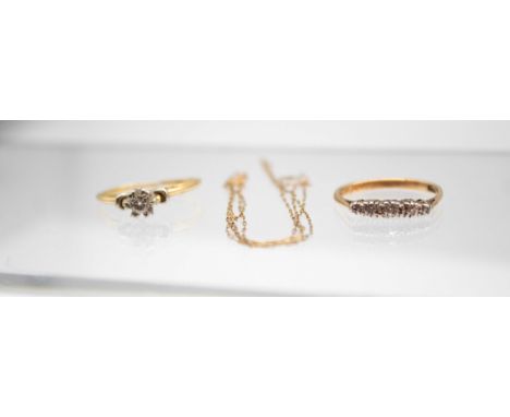 Selection of Gold Jewellery.  To include two 18ct Gold Diamond Rings and a 9ct Gold Fine Chain. One of the rings is an 18ct G