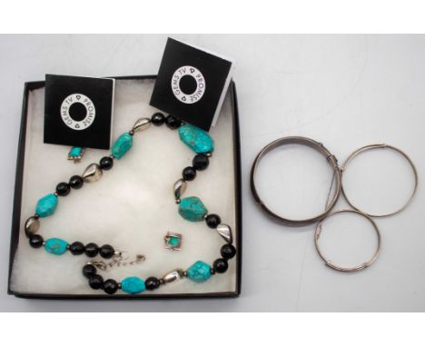 A Selection of Silver Jewellery.  To include a Sterling Silver Half Hinged Bangle with broken safety chain and two Sterling S