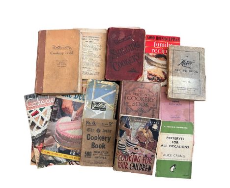 Miscelleanous antique and vintage books to include various cookery titles including: a c1950 handwritten recipe book containi