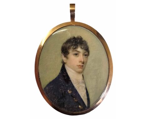 A fine miniature watercolour portrait of a young gentleman. In the manner of Francois Ferriere. Circa 1800. Unsigned. Front f