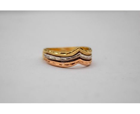 14ct Tri-Colour Wishbone Ring  The ring is made up of Rose Gold, White Gold and Yellow Gold.  The ring is hallmarked "585" fo