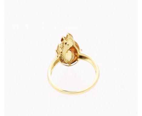 Clogau 18ct Two Colour Gold Citrine, Diamond and Yellow Sapphire Firebird Patterned Ring The Ring contains a Marquise shaped 
