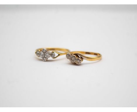 Two 18ct Gold Diamond Rings.  To include an 18ct Gold Three-Stone Illusion Set Diamond Ring and an Art Deco 18ct Gold Diamond