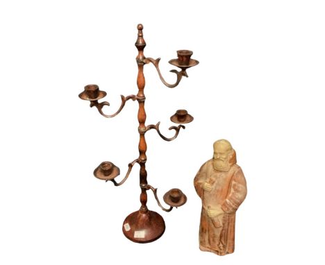 A French novelty glazed decanter modelled as a monk inscribed"Le Moine Legendaire", 28.5cm high and a 19th century  bronze ef