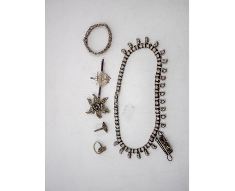 Selection of Unmarked White Metal Jewellery.  To include an Unmarked White Metal "TG" stamped Necklace, an Unmarked White Met