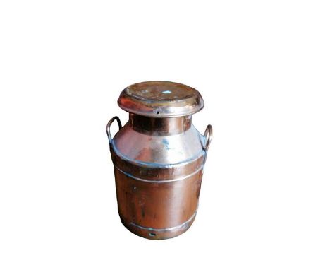 A vintage coppered two handled milk churn 'Wholesale' 'Trowbridge' 53cm high. (1)