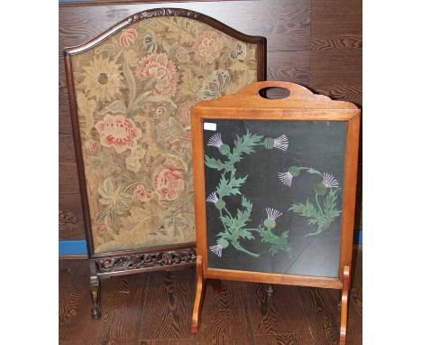 CARVED MAHOGANY FIRESCREEN AND ANOTHER 