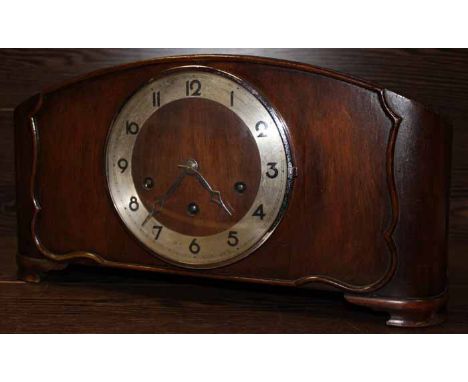 EARLY 20TH CENTURY MANTLE CLOCK
with steel chapter ring and wooden dial, arabic numerals, 39cm long
Note: Fair condition