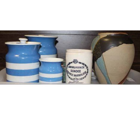 SELECTION OF CERAMICS
including a Mailing wash basin, three Cornish Kitchen ware blue and white jars, Victorian ironstone fru