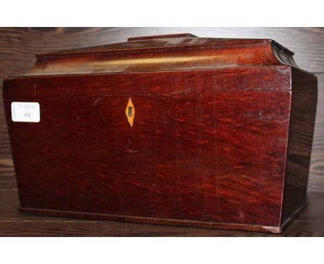 MAHOGANY SARCOPHAGUS TEA CADDY 
with three internal compartments, good condition overall

