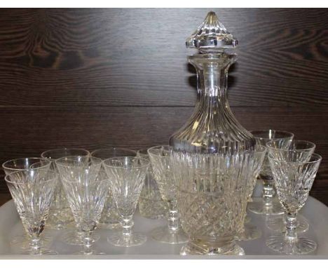 MATCHING SET OF GLASSWARE
including a decanter, five small and large wine glasses and five tumblers; together with a set of s