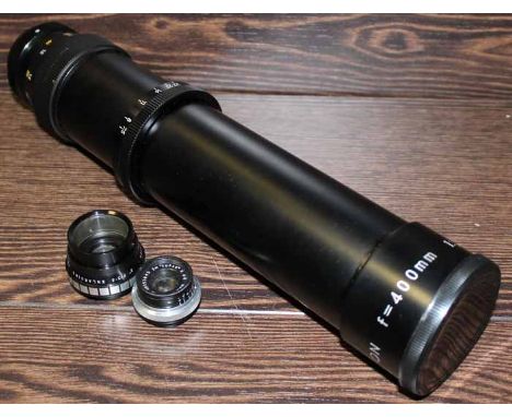 THREE CAMERA LENS
including a Dall Meyer Deluxe 'Enlarging Anastigmat', a 'Wrav. London 2n Supar F.45' and a 'Tamron f=400mm 