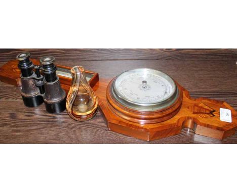 INLAID BAROMETER, BINOCULARS, CAITHNESS VASE