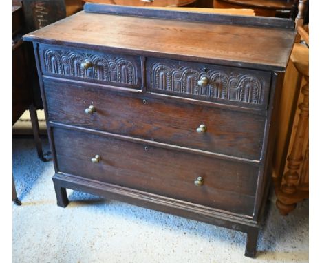 An oak chest of two over two long drawers on bracket feet, 107 x 49 x 93 cm h 