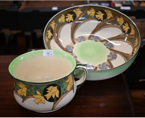 Royal Doulton pottery wash-basin and chamber pot, printed with daffodils in the Art Nouveau manner (2) 