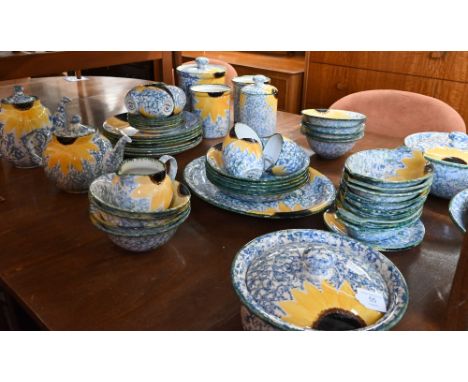 Poole Pottery breakfast service with painted and sponged 'Vincent' sunflower design (59 pieces incuding covers) 