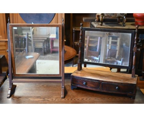 A Victorian mahogany bowfront toilet mirror to/w another table top easel mirror (2) 