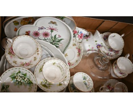 Set of twelve Royal Albert Flower of the Month series tea cups and saucers and a matching coffee cup to/w various Portmeirion