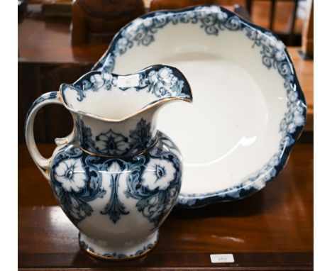 Edwardian Albion Pottery 'Truro' blue and white printed ewer and basin 