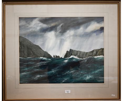 Jim Nicholson - An extensive seascape 'Soay Sound, St Kilda', watercolour, signed, 47 x 60 cm 
