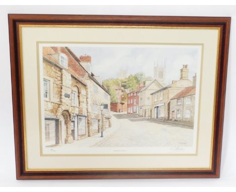 R G Barton (British). Steep Hill, Lincoln., limited edition print 18/300, signed, 33cm high, 46cm wide.