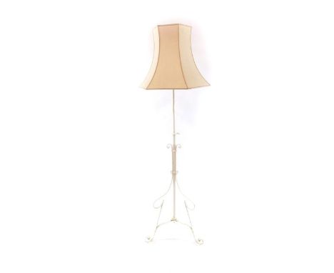 A Victorian white painted cast iron gasolier standard lamp, converted to electricity with shade, 181cm high.