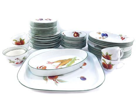Royal Worcester porcelain dinner, tea and coffee wares decorated in Evesham Vale pattern, including a meat platter, oval serv