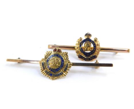 A 9ct gold and enamel George V Royal Engineers bar brooch, together with a 9ct gold George VI Royal Army Service Corp bar bro