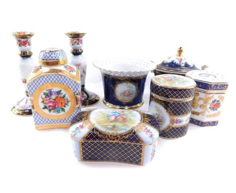 A group of Staffordshire porcelain by Roselle Occ and company, decorated in traditional style with reserves of fete gallante,