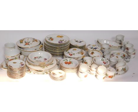Royal Worcester porcelain dinner, tea and coffee wares decorated in Evesham pattern, including meat platters, tureens and cov
