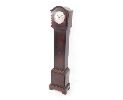 A Kenzle early 20thC oak cased grandmother clock, circular silver dial bearing Arabic numerals, eight day movement with Westm