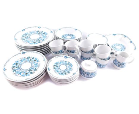 A Noritake Progression china part dinner and tea service decorated in the Blue Moon pattern, comprising meat platter, vegetab