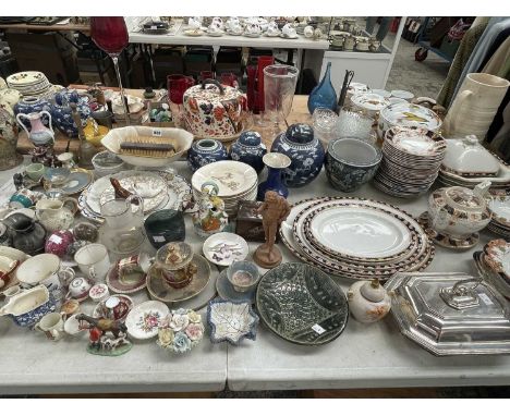 Chinese blue and white ginger jars, Woods Imari palette dinner wares, a Meissen miniature cup and saucer together with other 