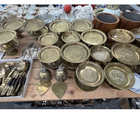 A collection of brass comports and Thai bronze cutlery