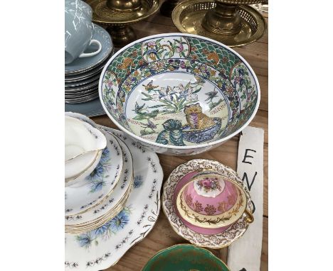 Portmeirion, Doulton and Adderley tea wares, a Chinese blue and white jar, dressing table glass, a Doulton wash jug and bowl,