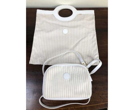 Fendi. A vintage white and cream crossbody bag and a vintage matching tote-style bag. 