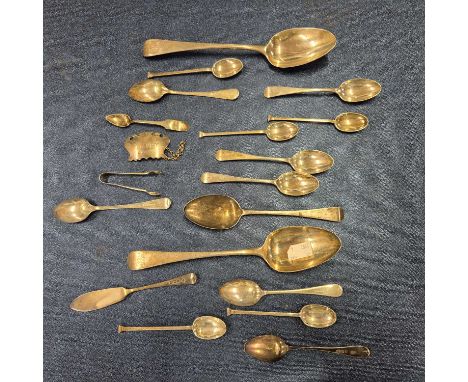 Georgian, antique and other silver hallmarked cutlery, wine label, etc. Gross weight 400 grams. 